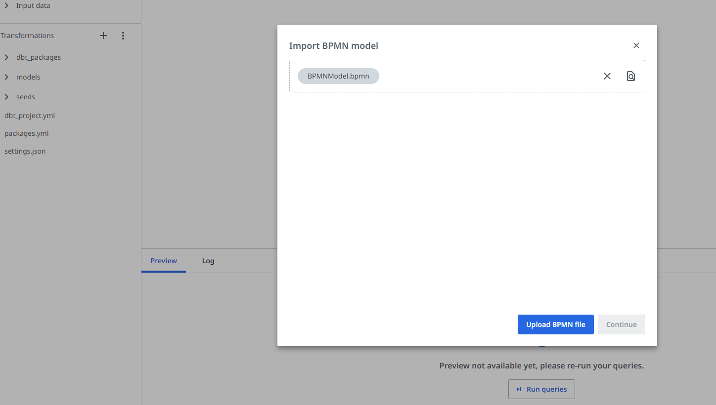 Import BPMN model dialog