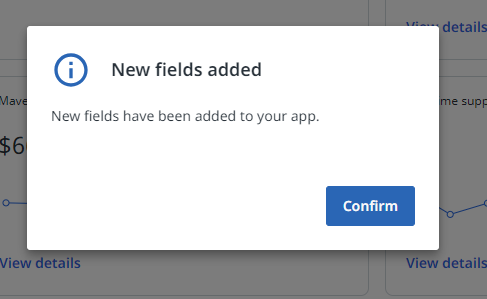 New fields added confirmation message