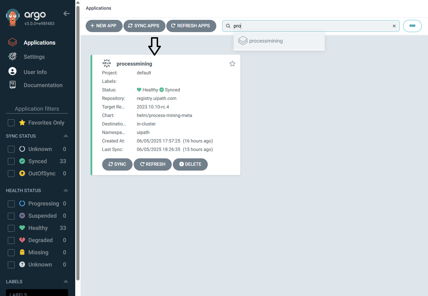 Process Mining application in ArgoCD