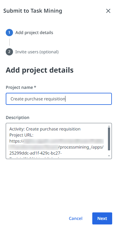 Submit to Task Mining wizard