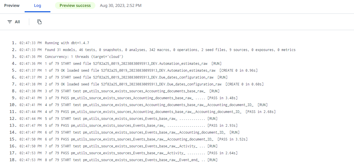 Transformations log example