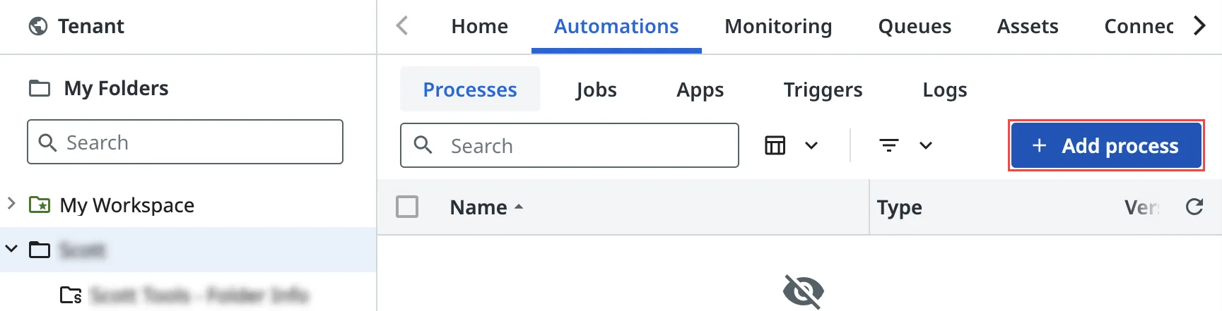 Screenshot of the Add Process button