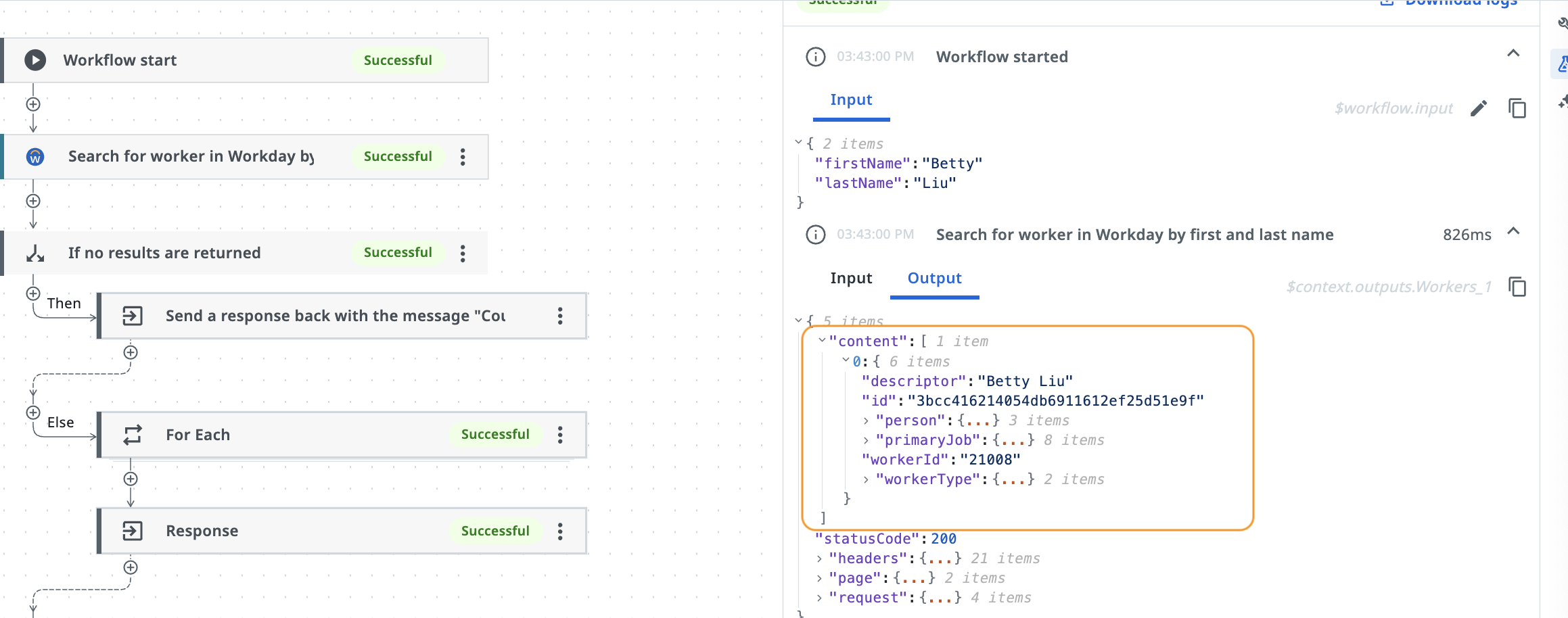 Debugging workflow and content property