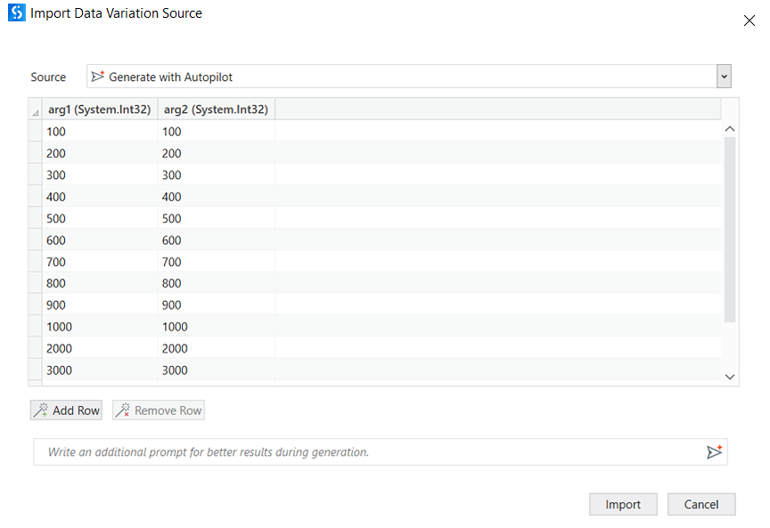 Dialog box when generating test data using Autopilot