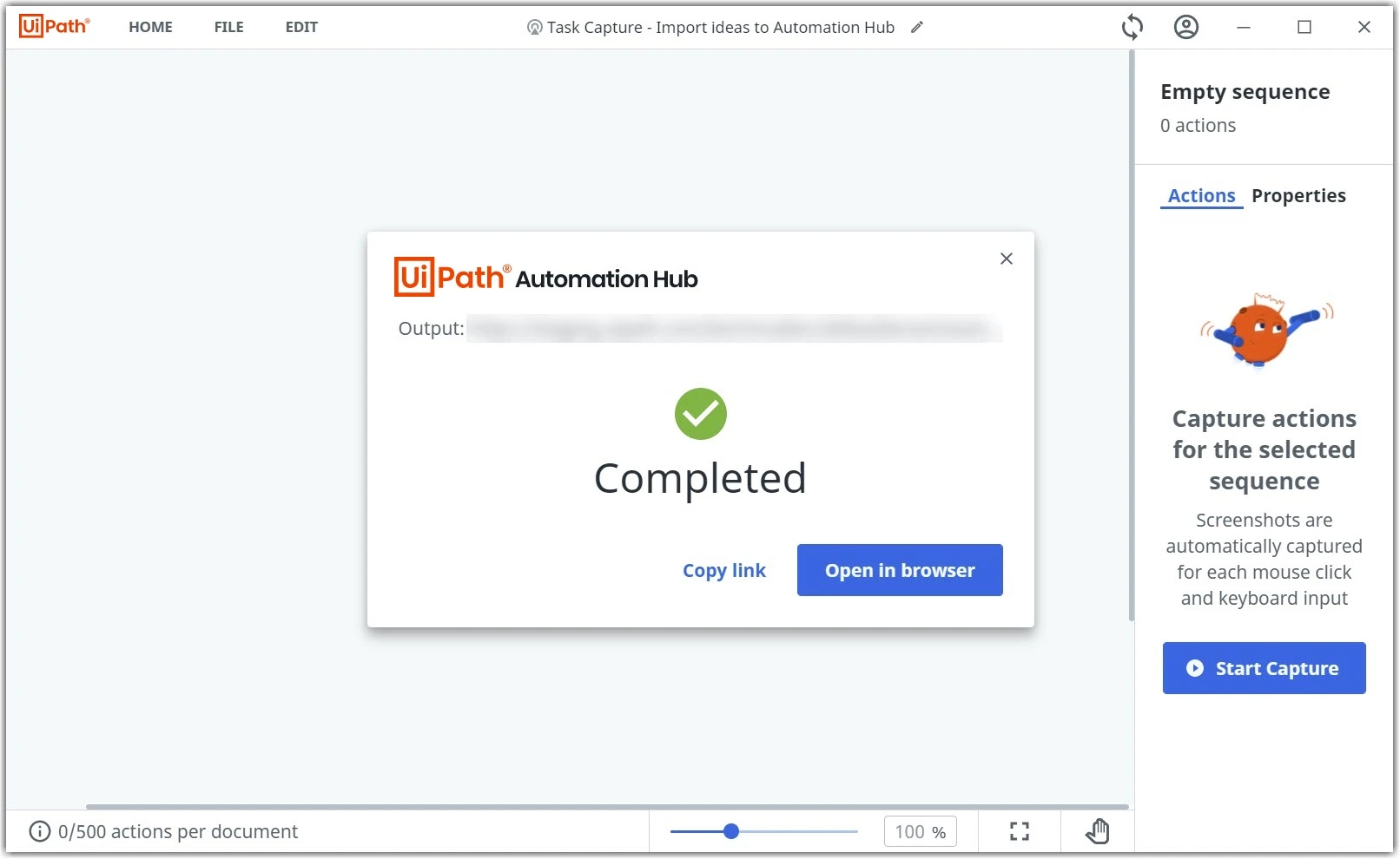 Open the Auotmation Hub page in browser