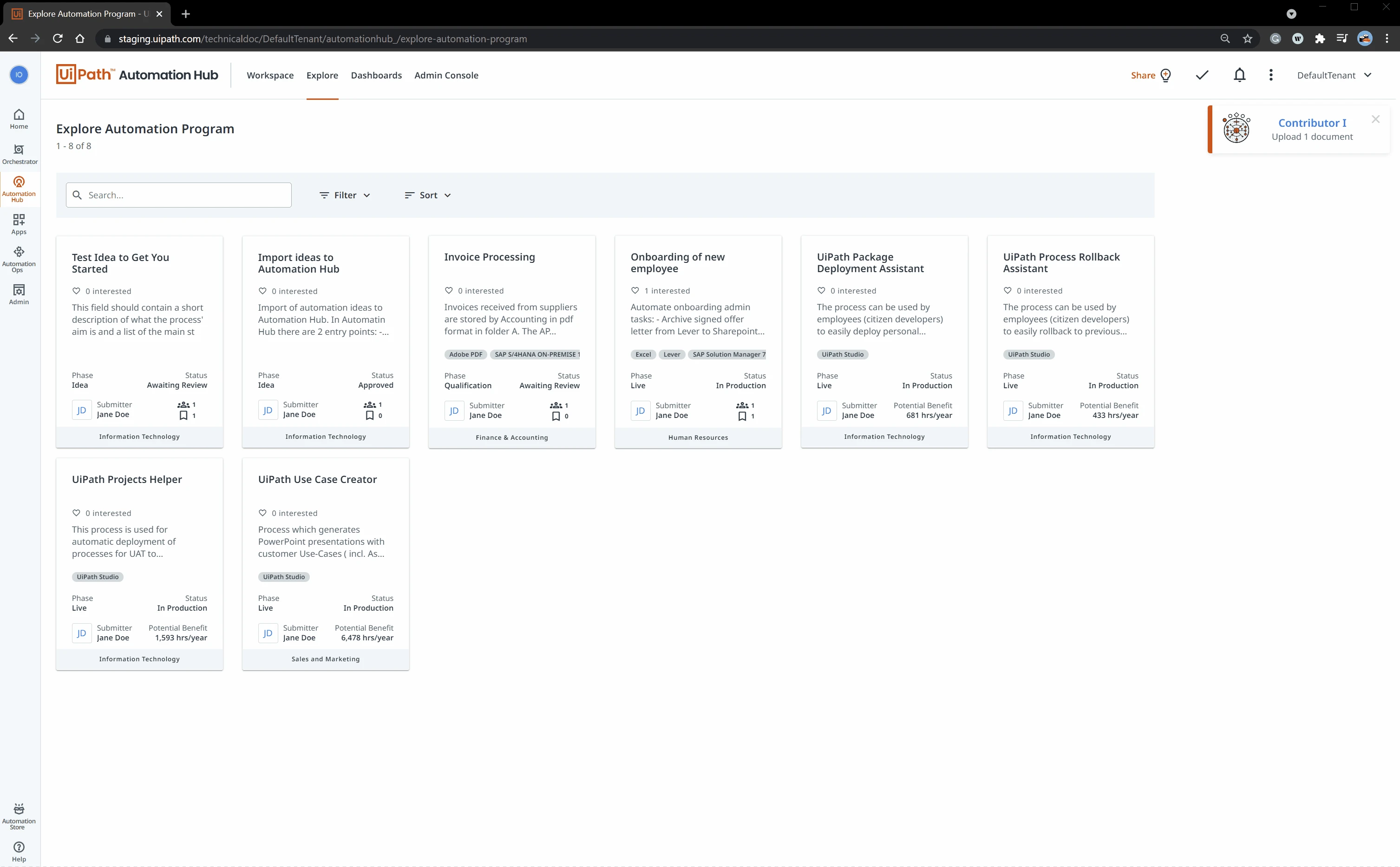 Create new process document from Automation Hub