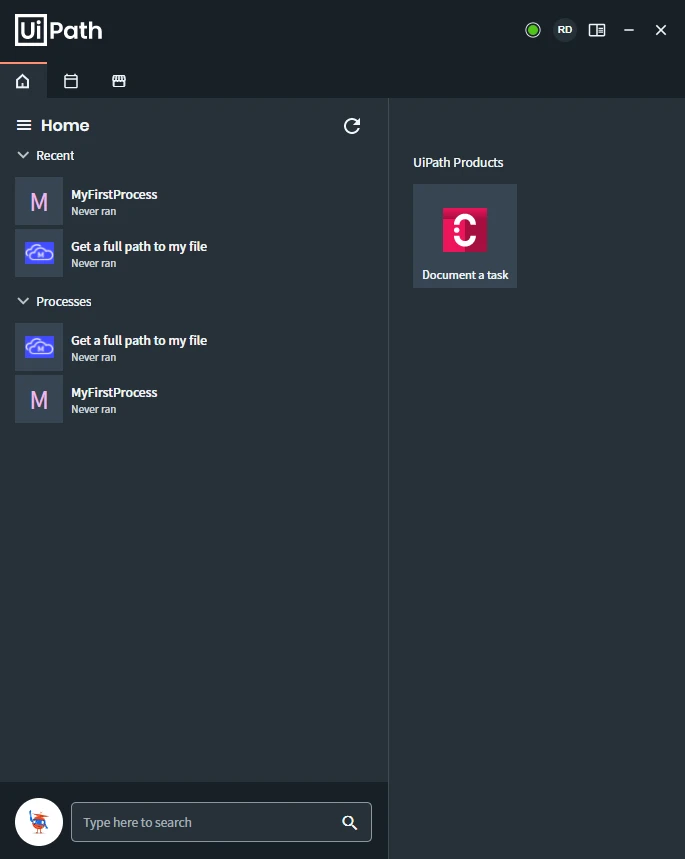 Como abrir o Task Capture a partir do UiPath Assistant