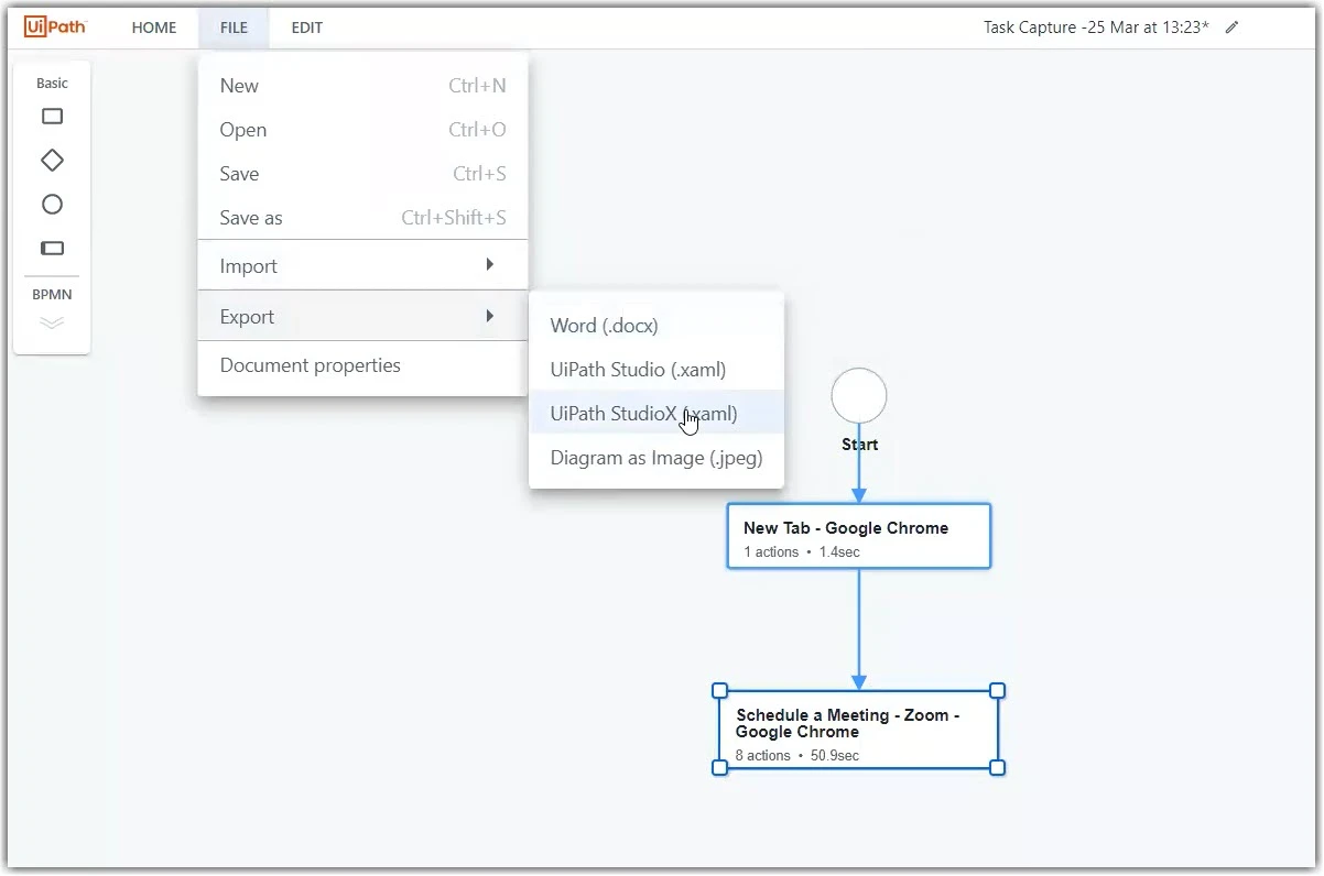 Exporter vers UiPath StudioX (.xaml)