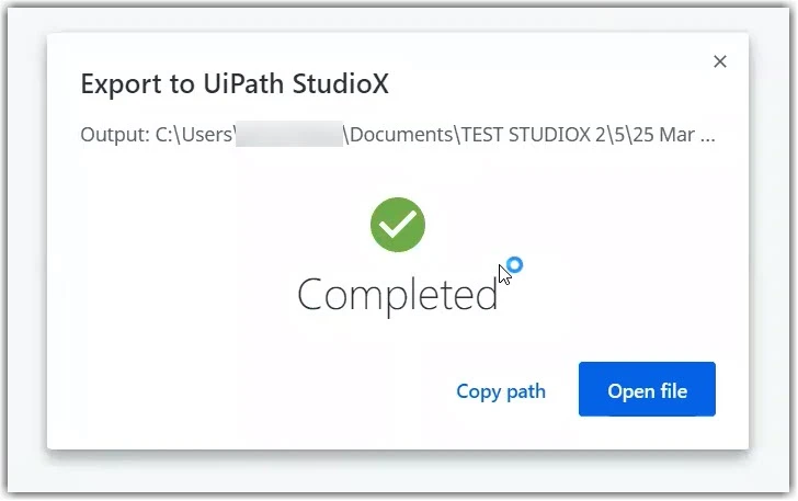 Ouvrir le fichier exporté dans UiPath StudioX
