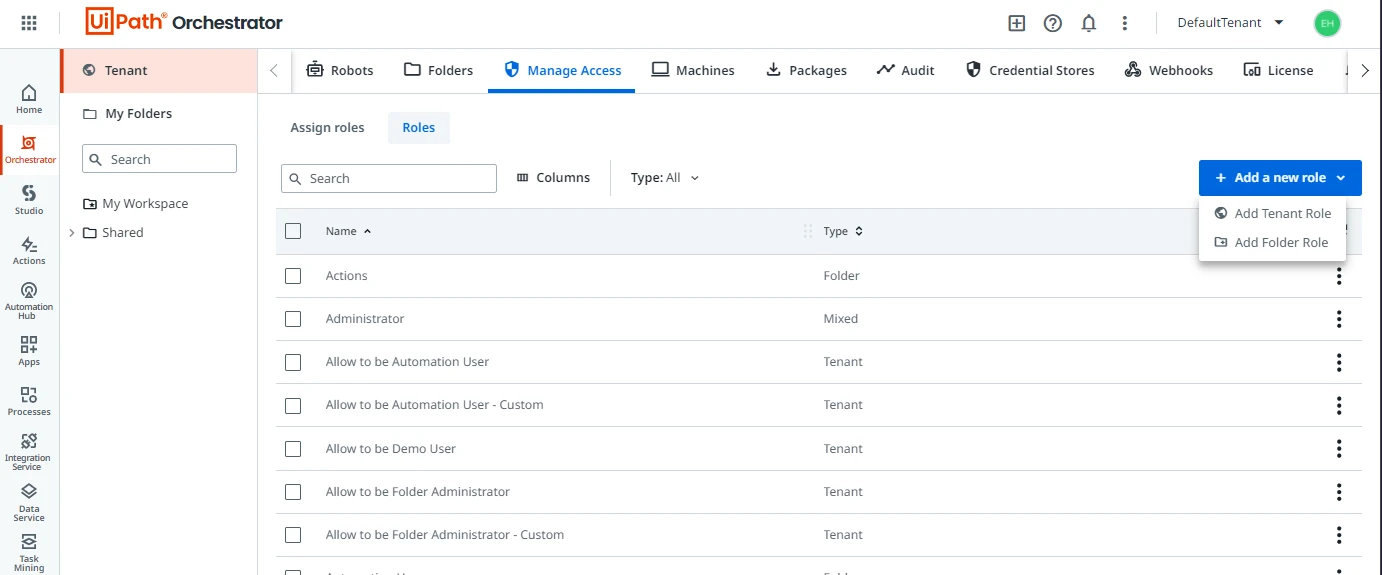 Ajouter un nouveau rôle dans Orchestrator