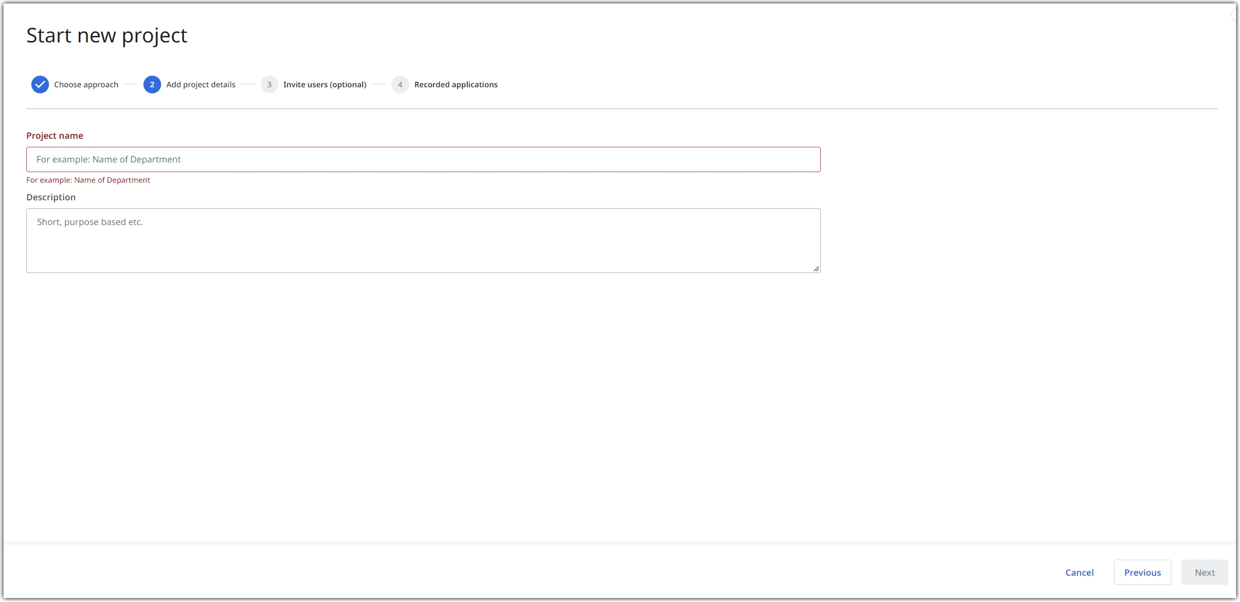 Assistant Démarrer un nouveau projet