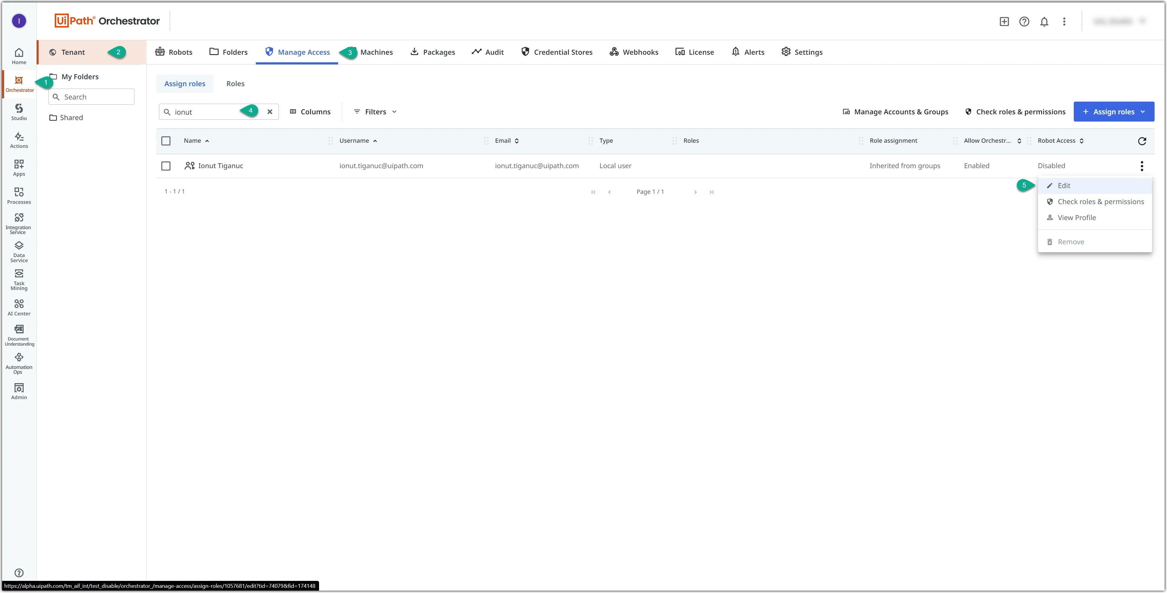 Bearbeiten Sie Rollen im Orchestrator
