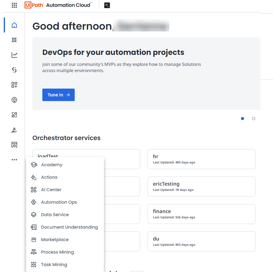 Automation Cloud 左侧面板