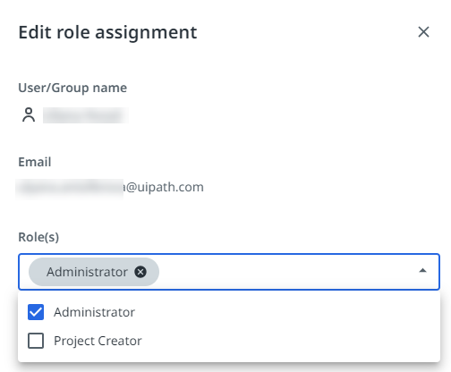Edit role assignment panel