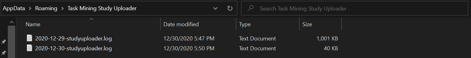 Log files in the folder