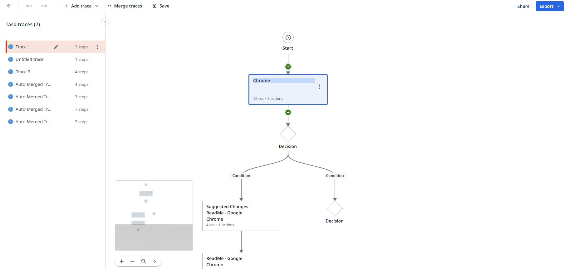 Task Mining trace diagram window