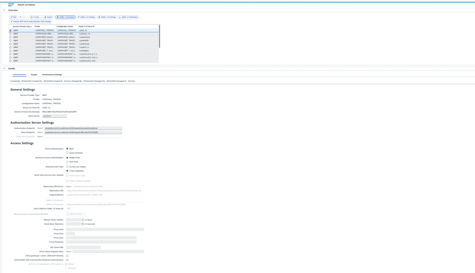 Página de resumo do OAuth 1