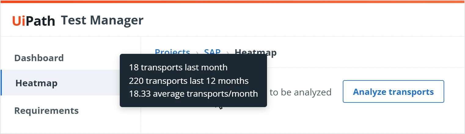 Analyze Transports information icon displaying the aggregated count of transports available for analysis