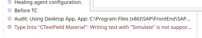 Error message showing that writing text with Simulate is not supported for a specific field