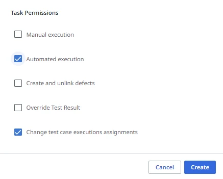 The Task Permissions section of the Create role dialog box