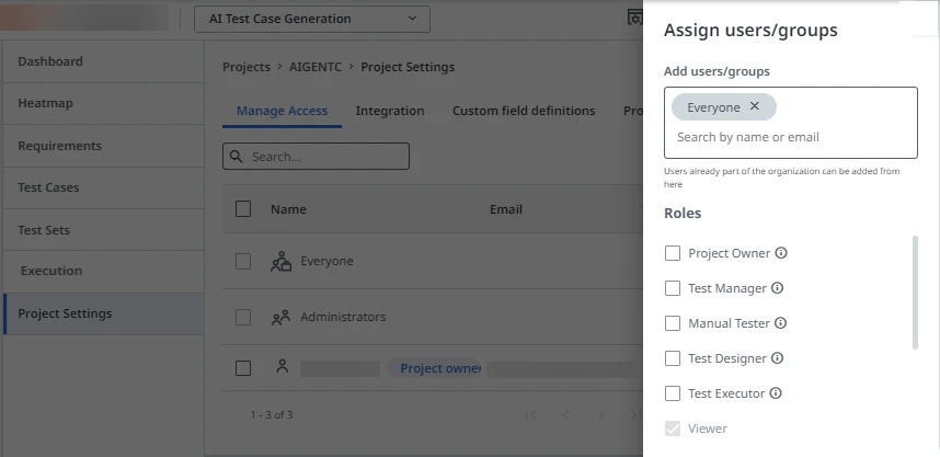 Pre-defined and custom roles that you can assign to users and groups at project level