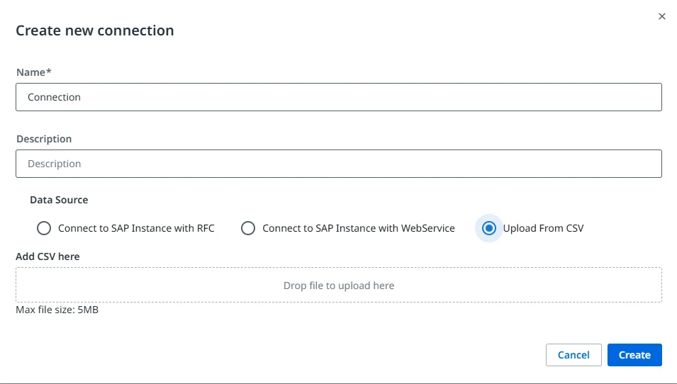 Create new connection uploading a CSV file