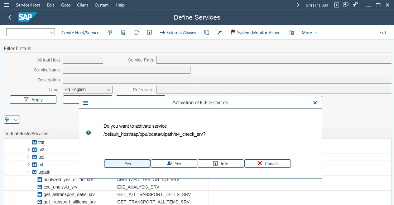 Ativando serviços do UiPath