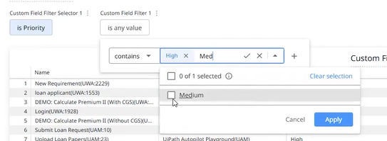 Filter values