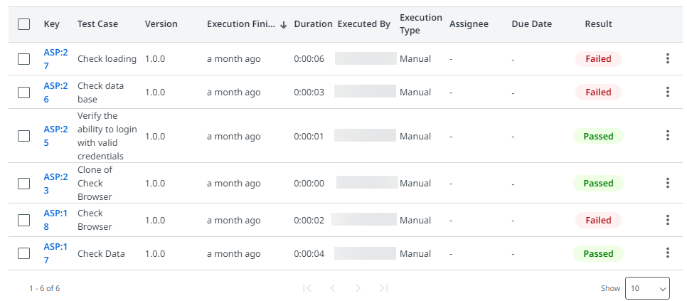 Selecting the test case result chips takes you to the test case log