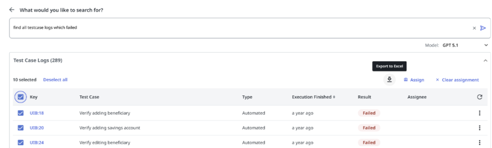 Journaux de cas de test dans Autopilot Search