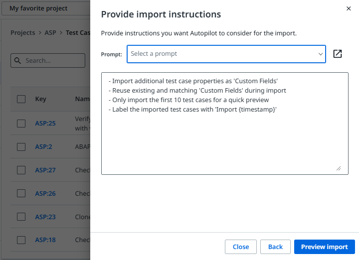 The Provide prompt instructions panel