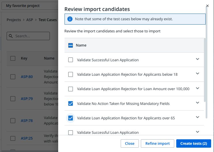 The Review import candidates panel