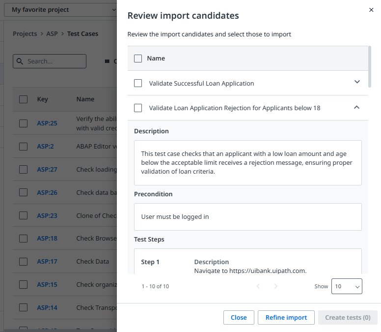 The Review import candidates panel